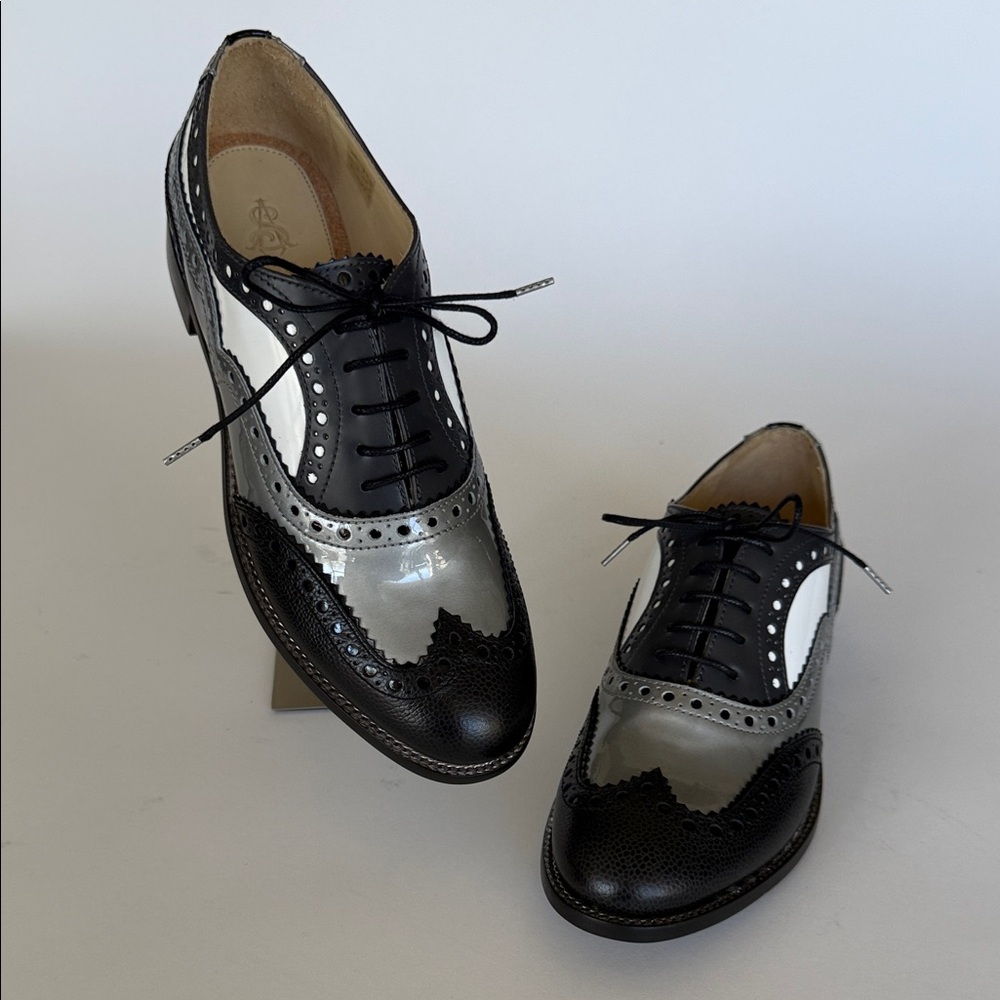 Classic Two-Tone Women’s Wingtip Oxfords - Black and Silver